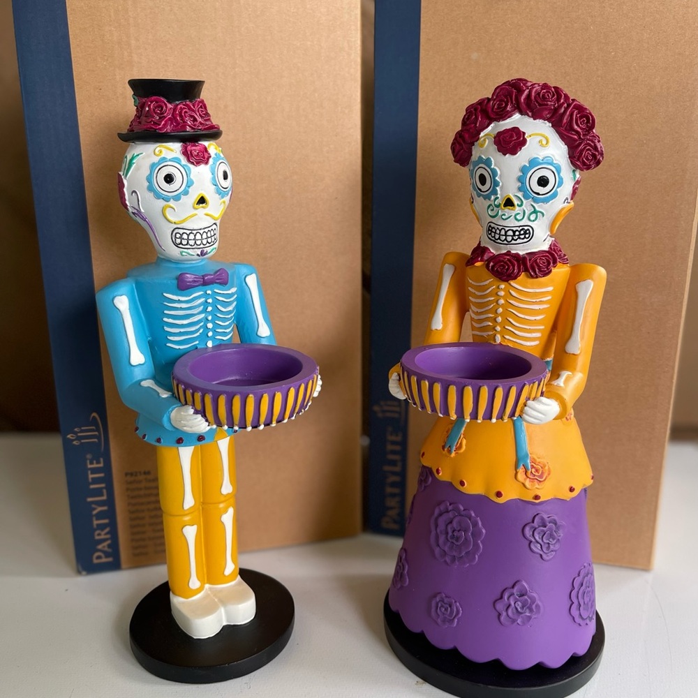 RARE* Partylite Day Of The Dead Senor And Senorita Candle Holders 2015